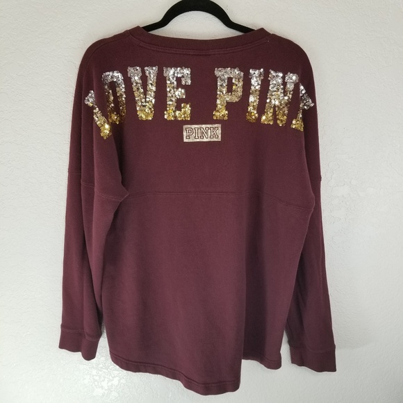 PINK Victoria's Secret Tops - pink varsity top with sequins sz LARGE